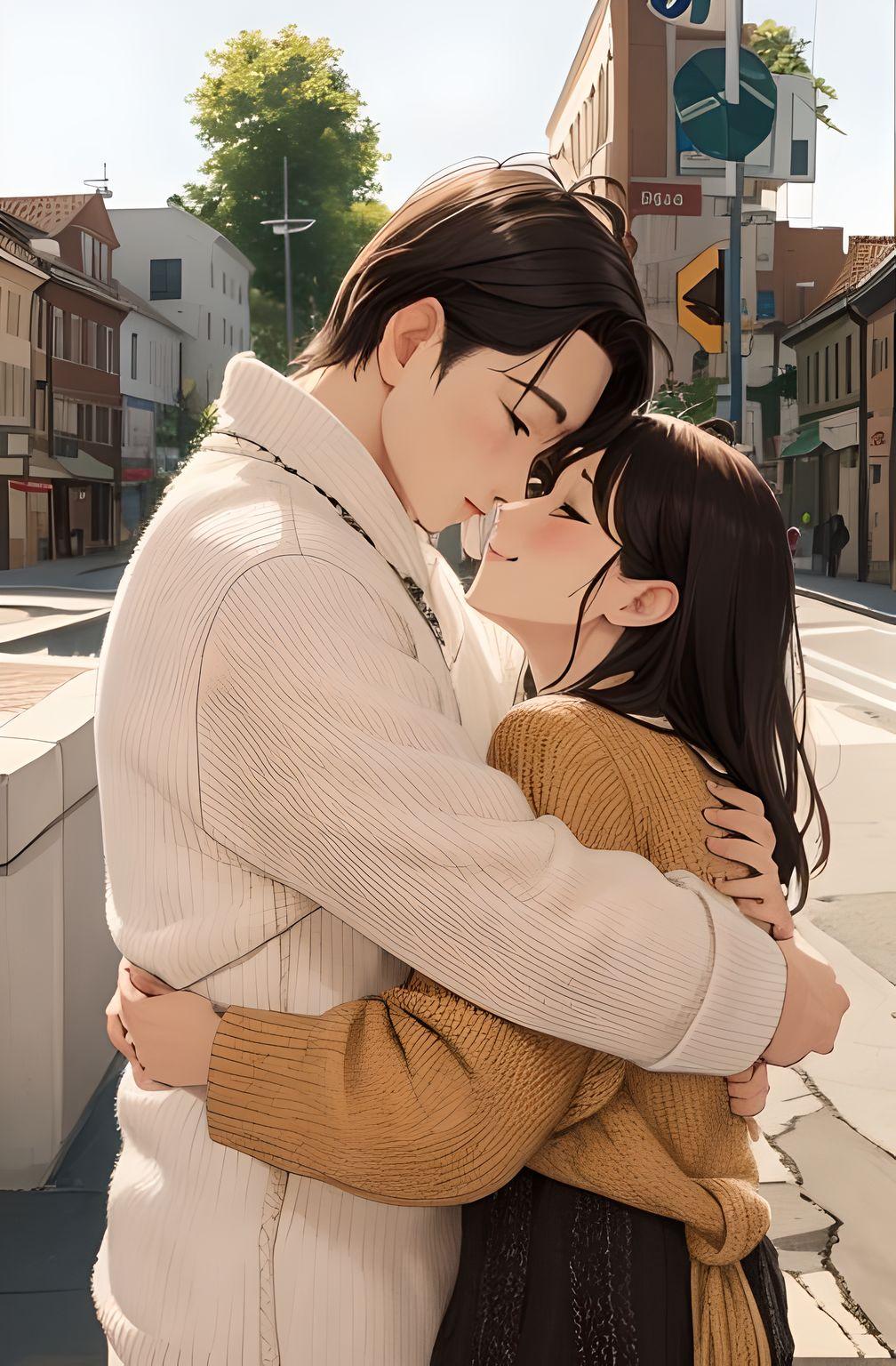 Tablou canvas decorativ cu ilustratie cu cuplu in stil anime